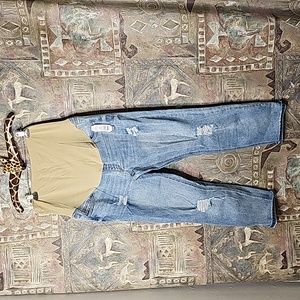 NWT Time and Tru Maternity Comfort Belly Band boyfriend distressed jeans 12/14